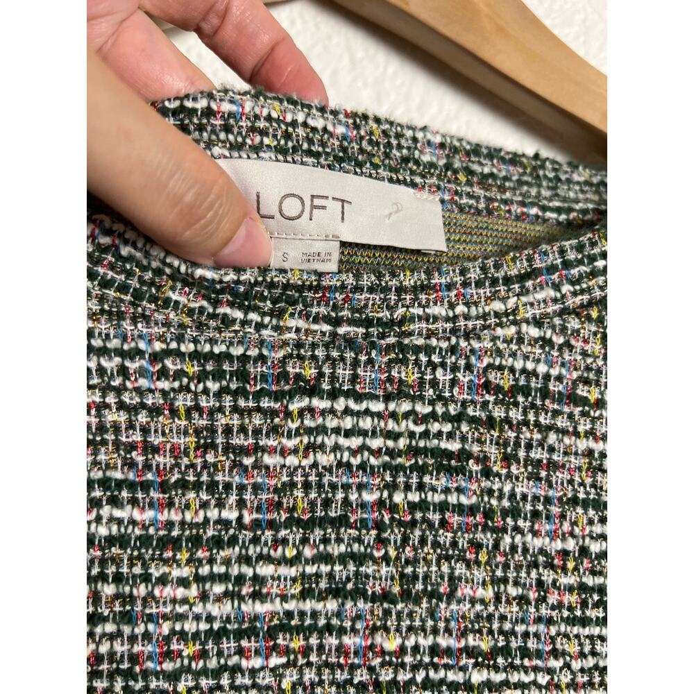 LOFT Boucle Multicolor Green Crewneck Long Sleeve Pullover Sweater Size Small - Picture 7 of 7